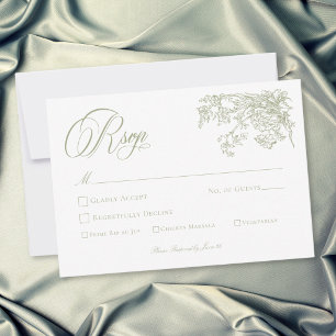 Cartons Réponse Mariage de jardin élégant vintage avec blason vert