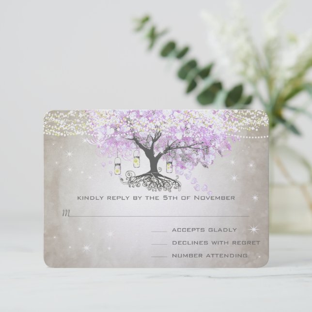 Cartons Réponse Mariage de la feuille de coeur de lavande radiante (Debout devant)