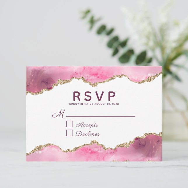 Cartons Réponse Mariage de la Geode Parties scintillant or rose bo (Debout devant)