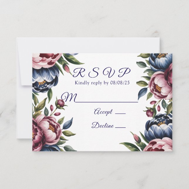 Cartons Réponse Mariage de la marine bourguignonne Blush Peony (Devant)