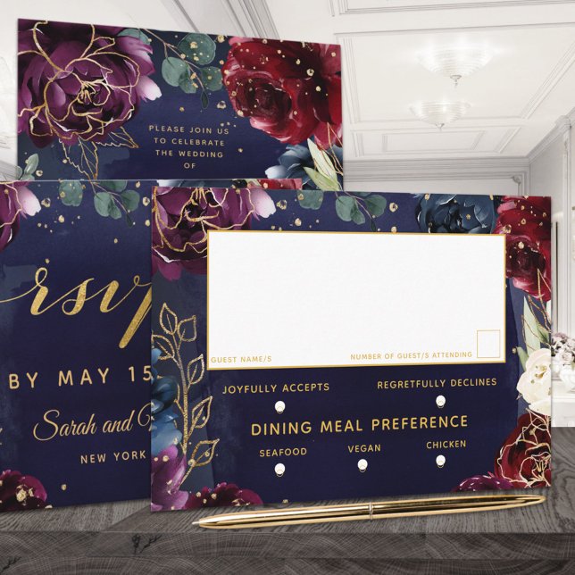 Cartons Réponse Mariage de la marine de Bourgogne 3 choix de repas (Créateur téléchargé)