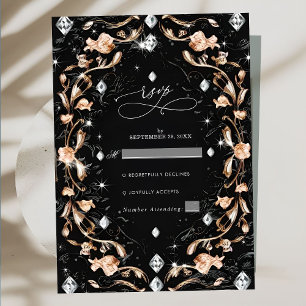 Cartons Réponse Mariage de luxe Black Floral Diamonds