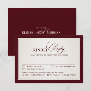 Cartons Réponse Mariage de luxe burgundy moderne et argenté