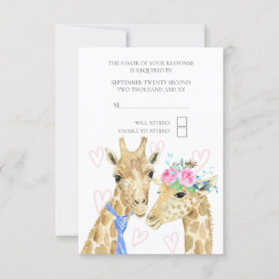 Cartons Réponse Mariage de mariée et de mariée Giraffe Mariage RSV