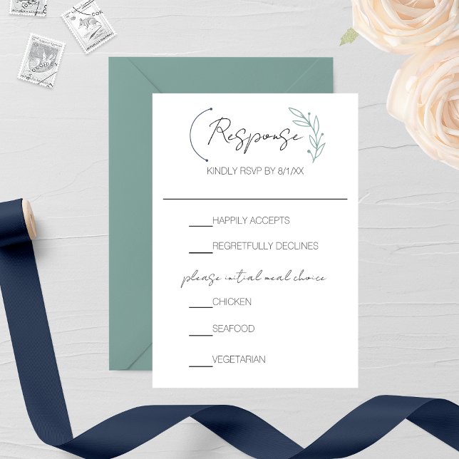 Cartons Réponse Mariage de monogramme à feuilles chics moderne (Créateur téléchargé)