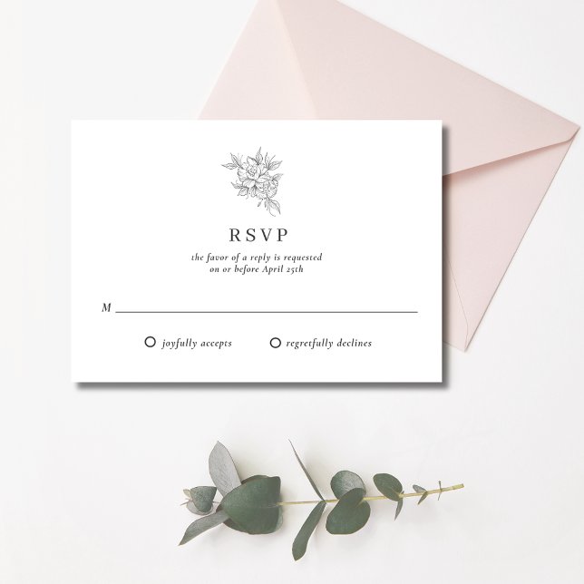 Cartons Réponse Mariage de monogramme de fleurs botaniques (Botanical Flower Monogram Wedding RSVP Card)