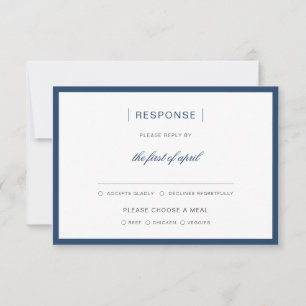 Cartons Réponse Mariage de Monogramme de la frontière bleue de la