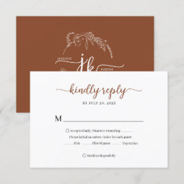 Cartons Réponse Mariage de monogramme floral en terre cuite minima