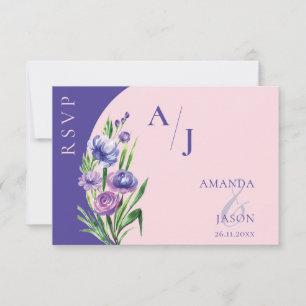 Cartons Réponse Mariage de monogramme flou rose et violet