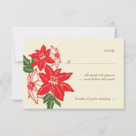 Cartons Réponse Mariage de Noël aux poinsettias rouges et verts