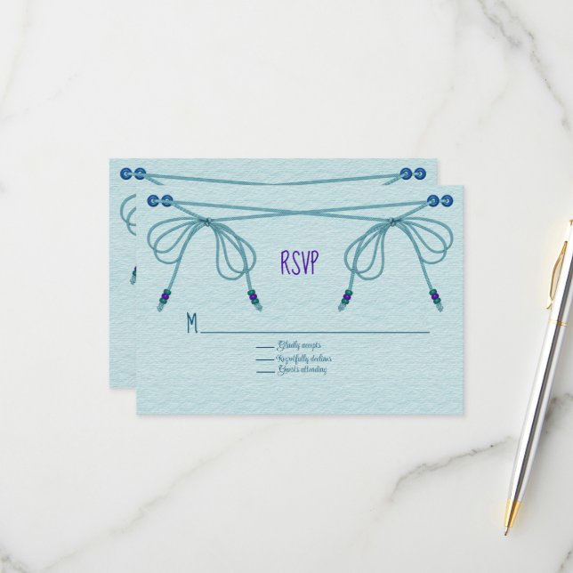 Cartons Réponse Mariage de noeuds d'amour turquoise (Devant/Arrière en situation)