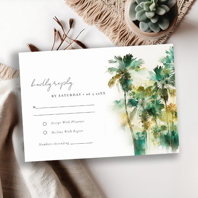 Cartons Réponse Mariage de palmiers tropicaux Jaunes Dusky (Créateur téléchargé)