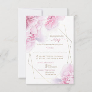 Cartons Réponse Mariage de pivoine rose douce à l'aquarelle rose R