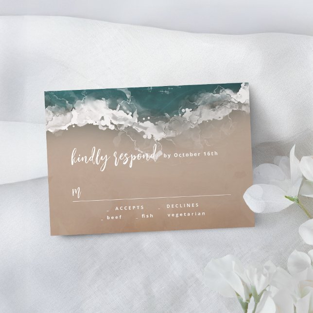 Cartons Réponse mariage de plage océanique Abstraite (Abstract sparkling moody ocean beach wedding RSVP card)