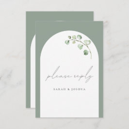 Cartons Réponse Mariage de script botanique moderne Sage Green Arc