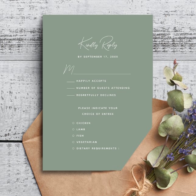 Cartons Réponse Mariage de script moderne Sage Green (Créateur téléchargé)