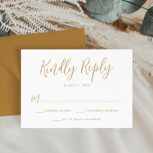 Cartons Réponse Mariage de script ocre simple