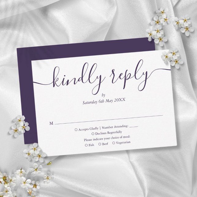 Cartons Réponse Mariage de script Purple Simple et élégant (Purple Simple Elegant Script Wedding RSVP Card)
