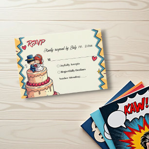 Cartons Réponse Mariage de style comique Retro Bride & Groom Pop
