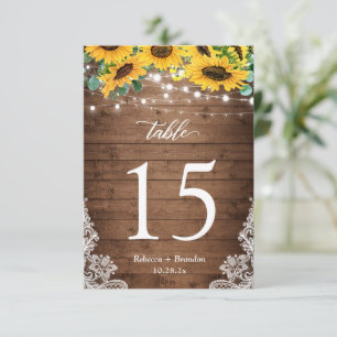 Cartons Réponse Mariage de table Rustic Wood Sunflower Lumières
