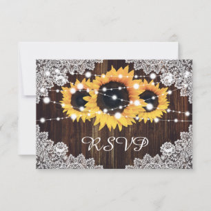 Cartons Réponse Mariage de tournesol en dentelle de bois rustique