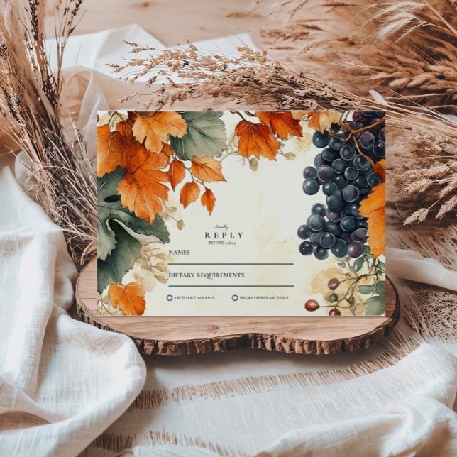 Cartons Réponse Mariage de Vendanges Automnal en Domaine Rustique (Créateur téléchargé)