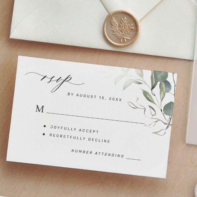 Cartons Réponse Mariage de verdure feuille simple (Créateur téléchargé)