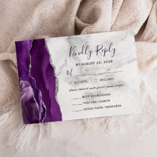 Cartons Réponse Mariage des options de repas en marbre gris mauve