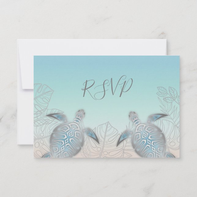 Cartons Réponse Mariage des tortues de mer en argent Turquoise Bea (Dos)