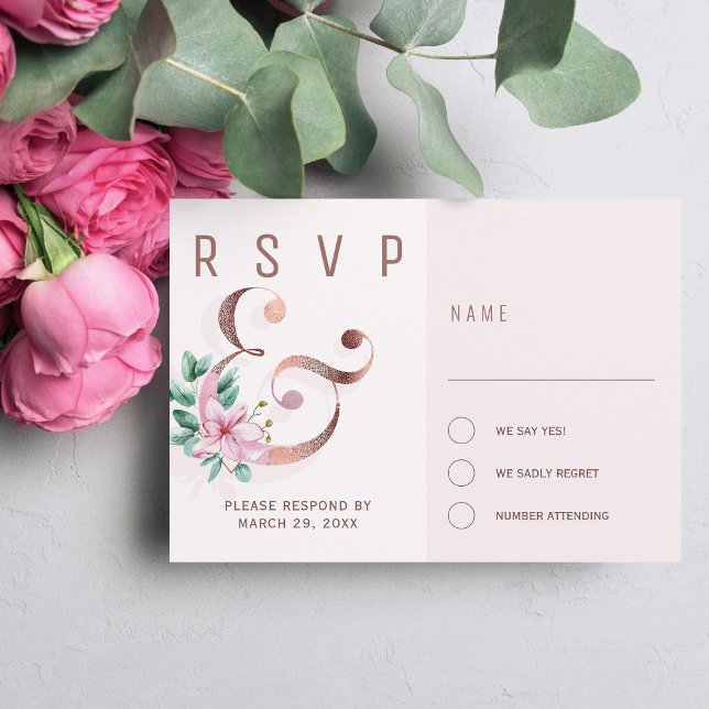 Cartons Réponse mariage d'espere d'or rose rose pâle magnolias (Créateur téléchargé)
