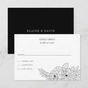Cartons Réponse Mariage d'esquisse florale minimaliste