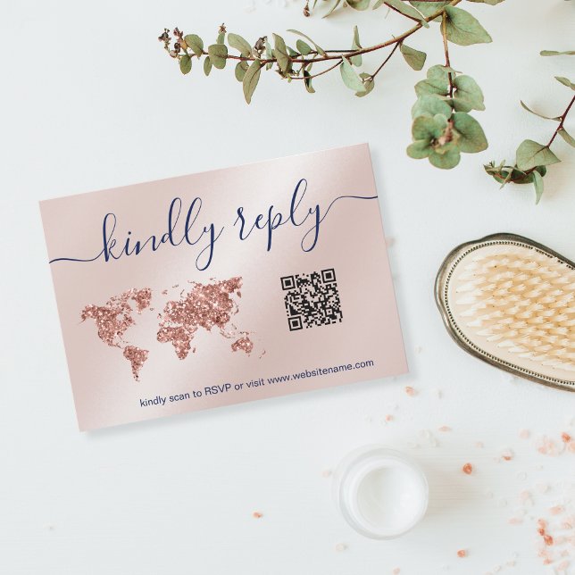 Cartons Réponse Mariage Destination Passport World Map Code QR (Créateur téléchargé)