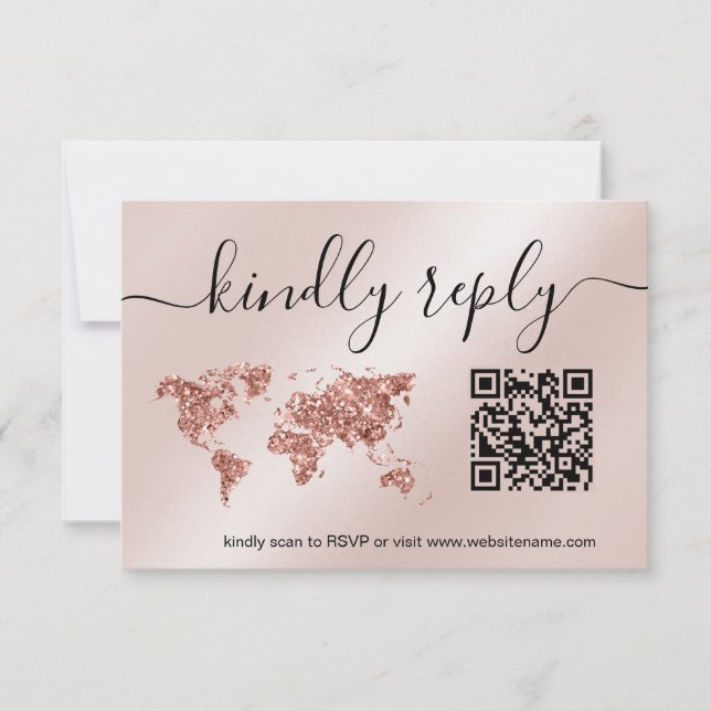 Cartons Réponse Mariage Destination Passport World Map Code QR (Devant)