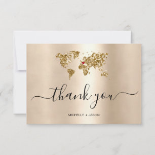 Cartons Réponse Mariage Destination Passport World Map Merci