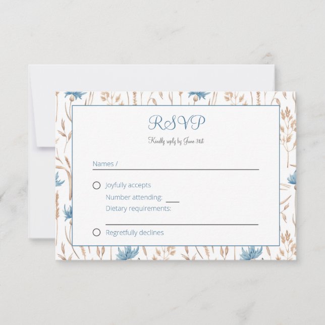 Cartons Réponse Mariage d'été Blue Fleurs sauvages séché Grass Wre (Devant)