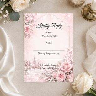 Cartons Réponse Mariage d'hiver aux teintes roses romantiques