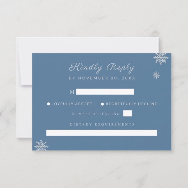 Cartons Réponse Mariage d'hiver Elégant Dusty Bleu Argent (Devant)