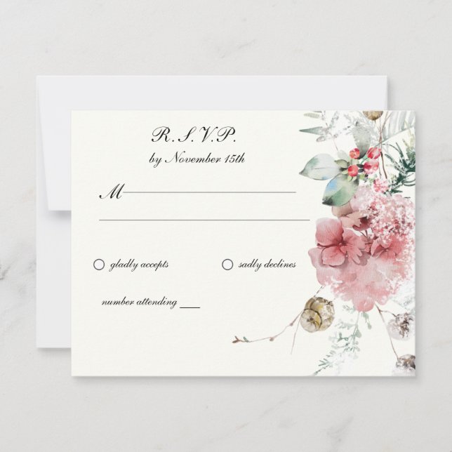 Cartons Réponse Mariage d'hiver Floral (Devant)