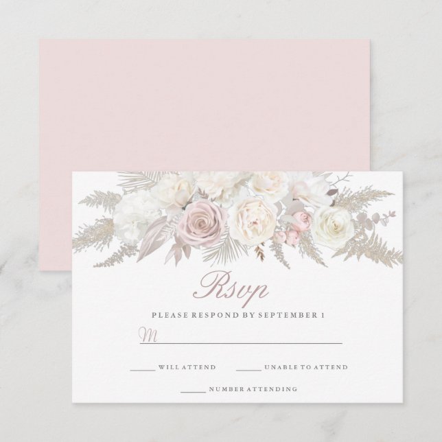 Cartons Réponse Mariage d'hiver floral ivoire et bleu (Devant / Derrière)