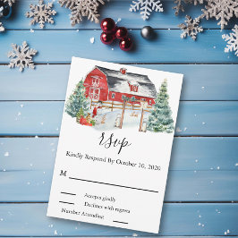 Cartons Réponse Mariage d'hiver Grange Noël Aquarelle de neige