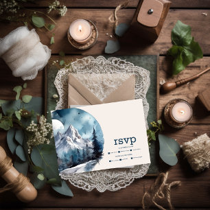 Cartons Réponse Mariage d'hiver rustique à l'aquarelle en forêt de