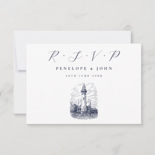 Cartons Réponse Mariage d'illustration élégant du phare nautique