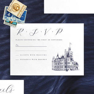 Cartons Réponse Mariage d'illustrations du château vintage