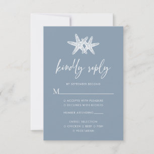 Cartons Réponse Mariage Dusty Blue Moderne Étoile de Mer de Plage