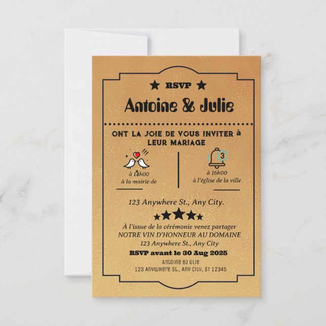 Cartons Réponse mariage Élégance marron minimal  (Devant)