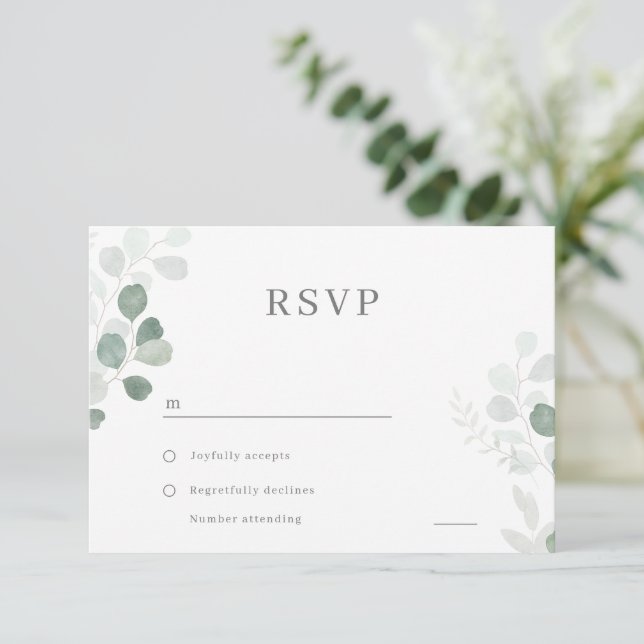 Cartons Réponse Mariage élégant à la feuille verte (Debout devant)