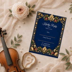 Cartons Réponse Mariage élégant Art Déco au paon