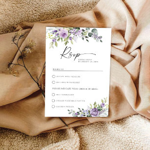 Cartons Réponse Mariage Élégant aux Fleurs Violettes avec Choix de