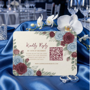 Cartons Réponse Mariage élégant avec code QR floral bordeaux moder