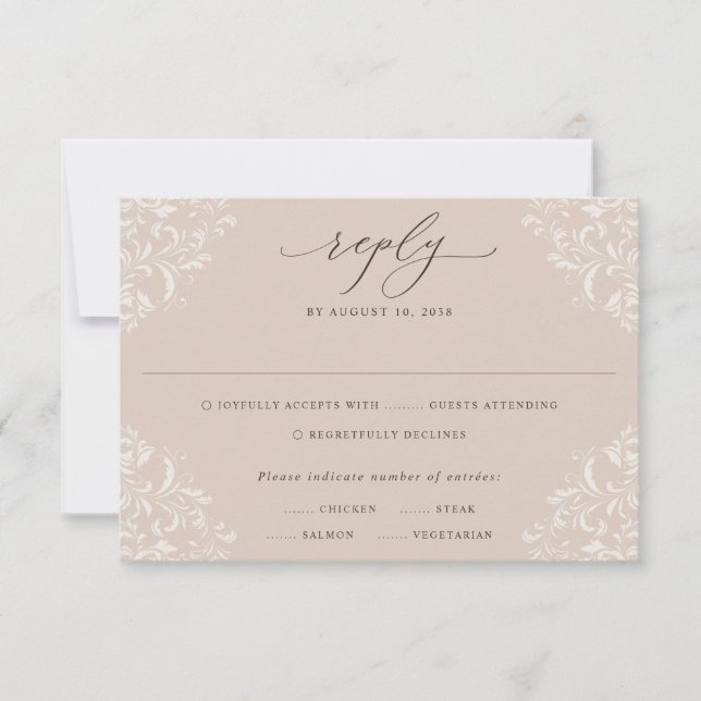 Cartons Réponse Mariage Élégant Beige Taupe Classique Neutre (Devant)